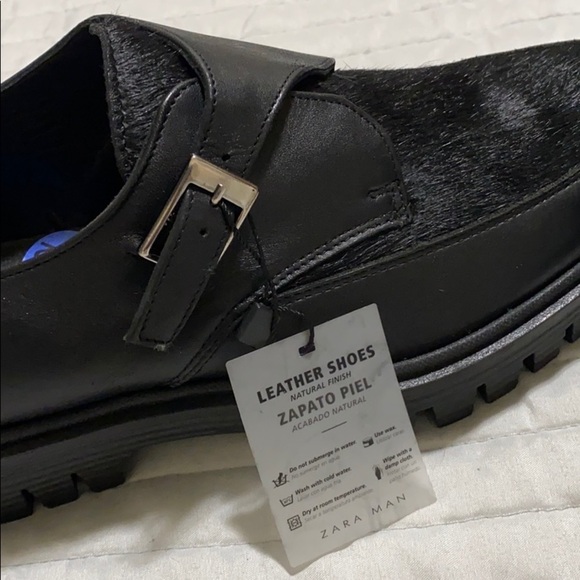 NWT ZARA leather black does w/pony hair size 7.5 - Picture 6 of 9